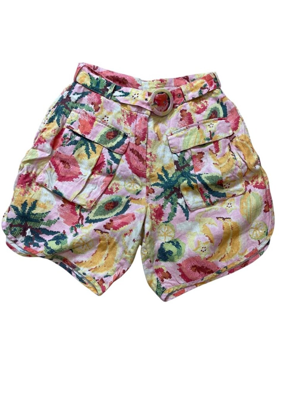 Farm Rio‎ Frutas Linen Shorts Women's Size Small Mixed Fruit High Waisted